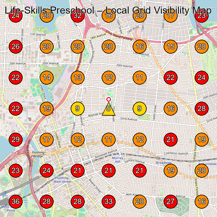 Life-Skills Preschool GeoGrid visibility map for Preschool in Flushing