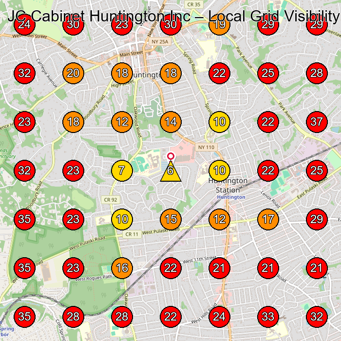 JC Cabinet Huntington Inc GeoGrid visibility map for Kitchen Remodeler in Huntington