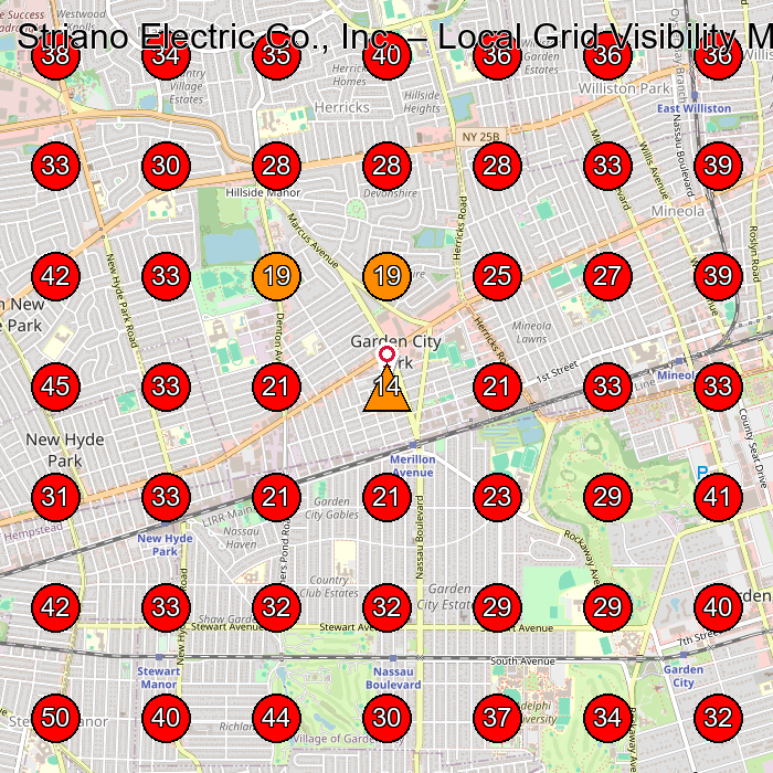 Striano Electric Co., Inc. GeoGrid visibility map for Electrician in New Hyde Park