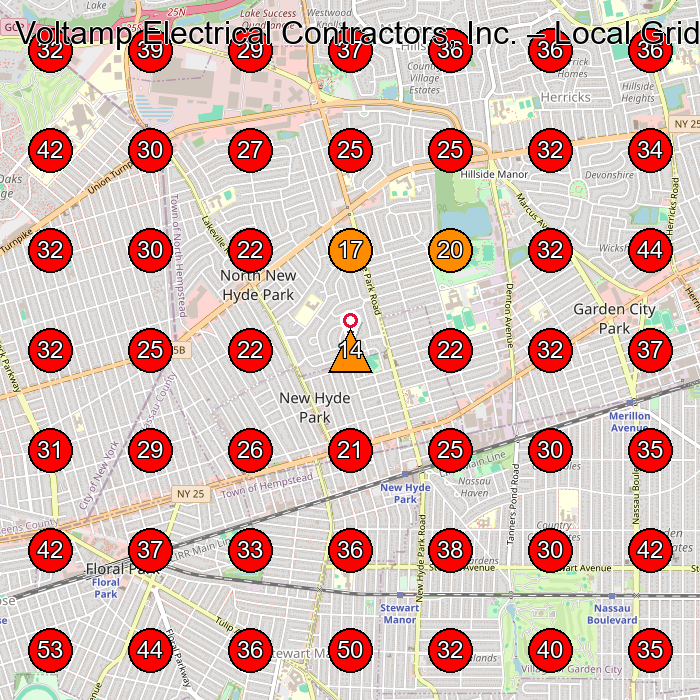 Voltamp Electrical Contractors, Inc. GeoGrid visibility map for Electrician in New Hyde Park