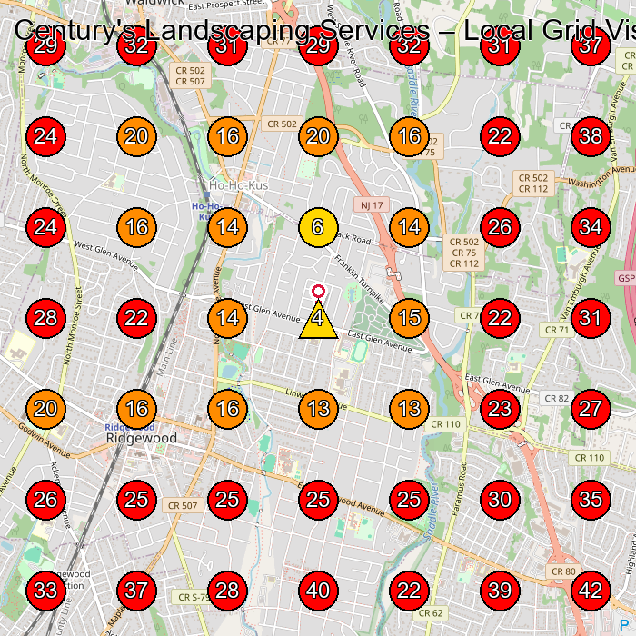 Century's Landscaping Services GeoGrid visibility map for Contractor in Ho-Ho-Kus