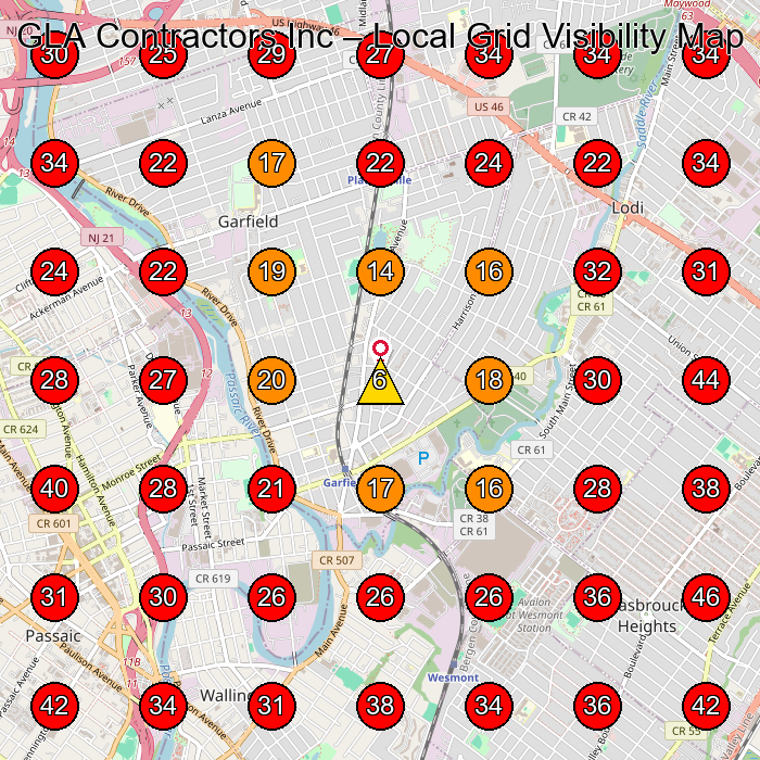 GLA Contractors Inc GeoGrid visibility map for Contractor in Ho-Ho-Kus