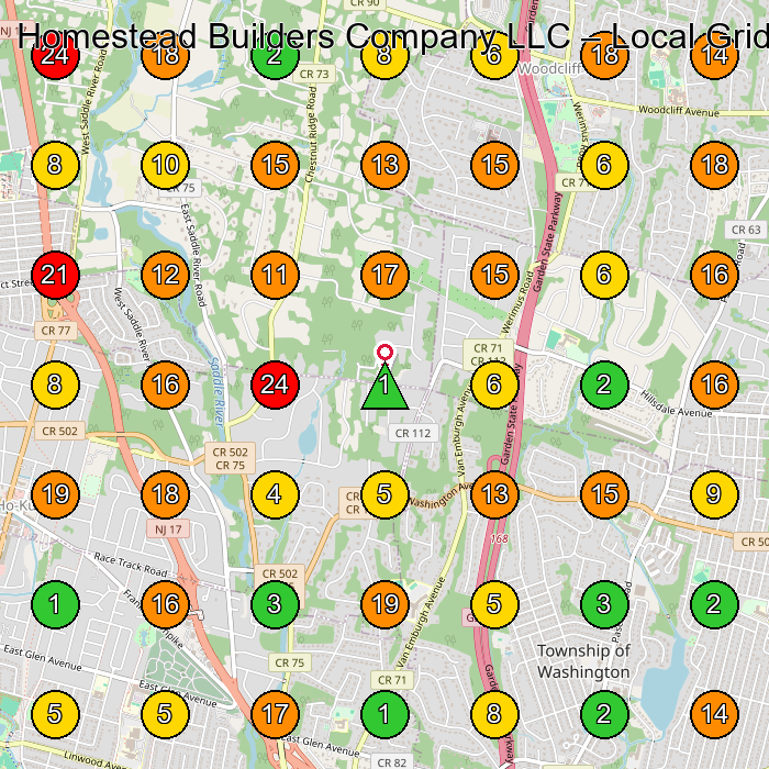 Homestead Builders Company LLC Contractor GeoGrid ranking map for Ho-Ho-Kus NJ