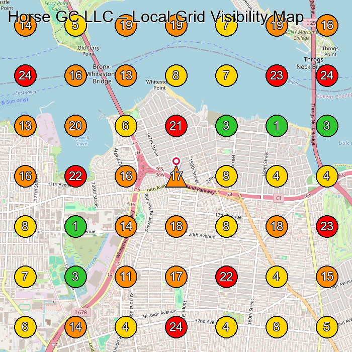 Horse GC LLC Contractor GeoGrid ranking map for Queens NY