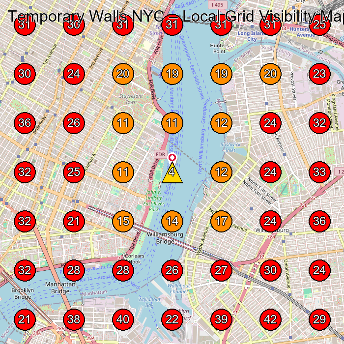 Temporary Walls NYC GeoGrid visibility map for Acoustical Consultant in 298 N 7th St