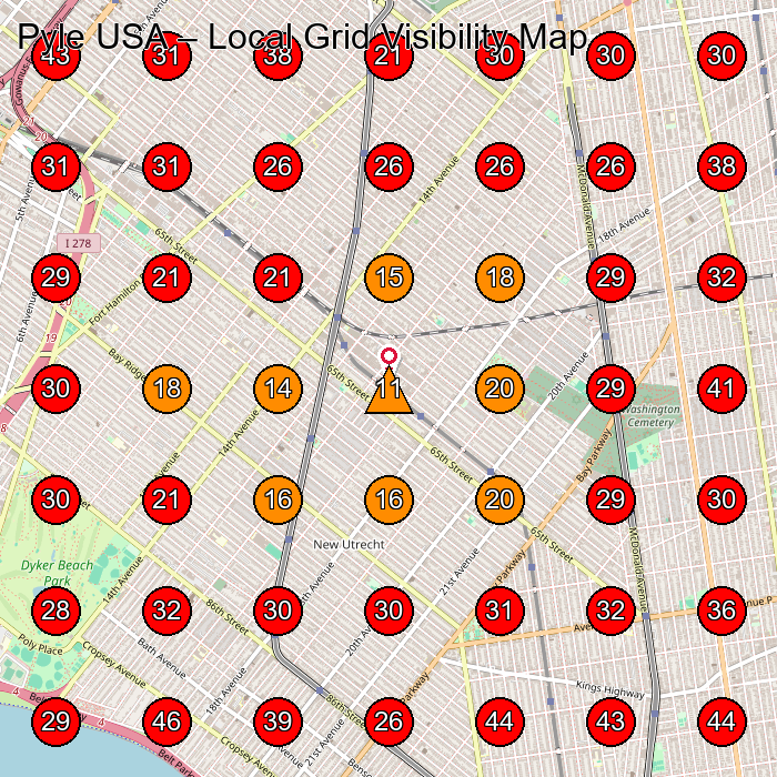 Pyle USA GeoGrid visibility map for Manufacturer in Brooklyn