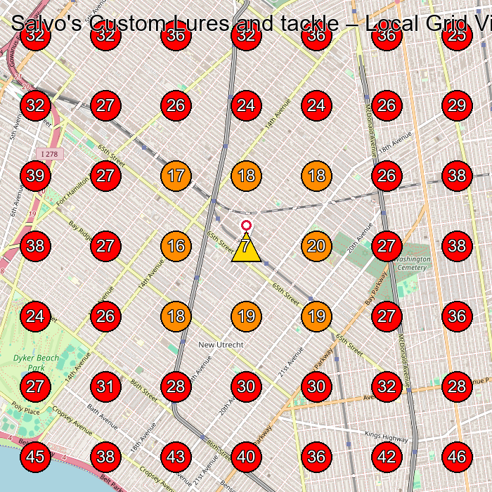 Salvo's Custom Lures and tackle GeoGrid visibility map for Manufacturer in Brooklyn