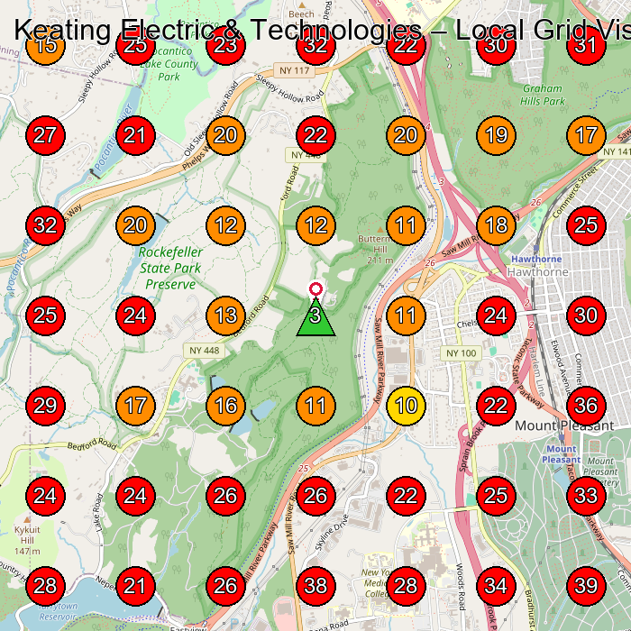 Keating Electric & Technologies GeoGrid visibility map for Electrician in None