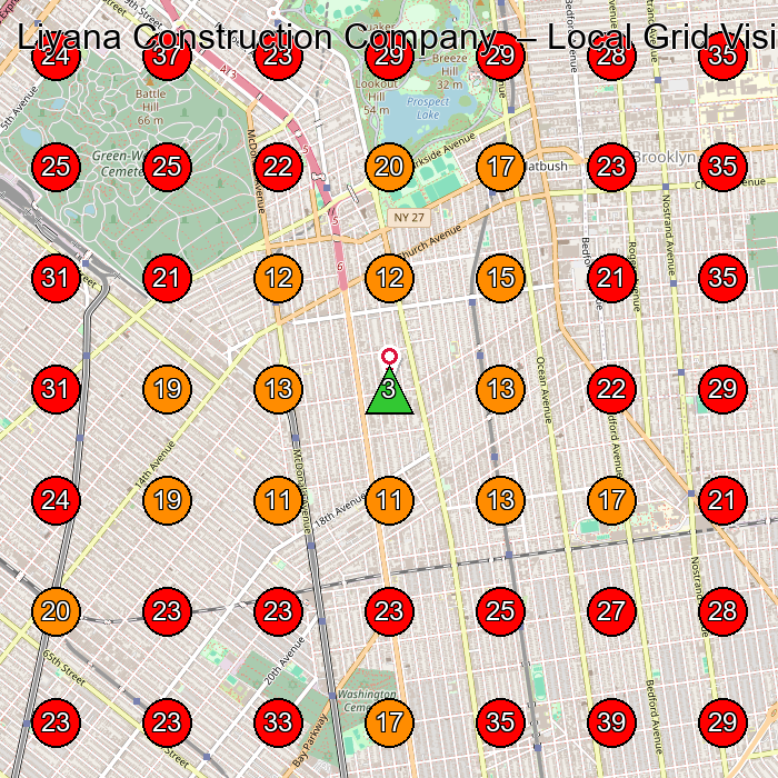 Liyana Construction Company. GeoGrid visibility map for General Contractor in Brooklyn