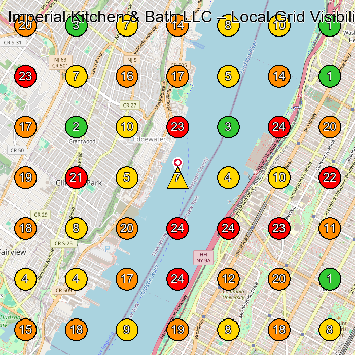 Imperial Kitchen & Bath LLC Contractor GeoGrid ranking map for Edgewater NJ