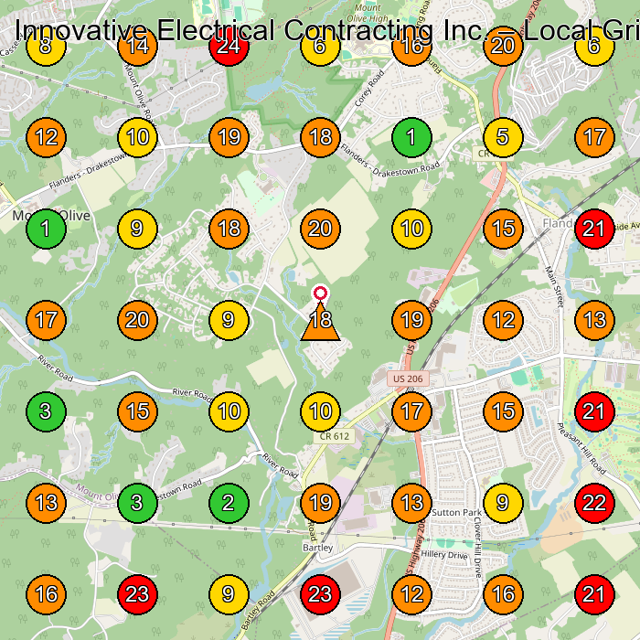 Innovative Electrical Contracting Inc. Electrician GeoGrid ranking map for 230 US-206 Bldg 2c Flanders