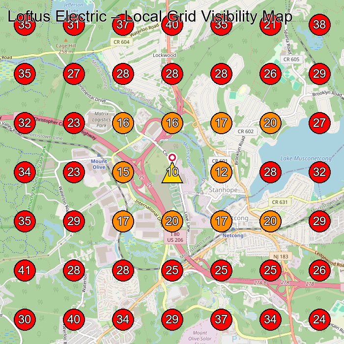 Loftus Electric GeoGrid visibility map for Electrician in 230 US-206 Bldg 2c