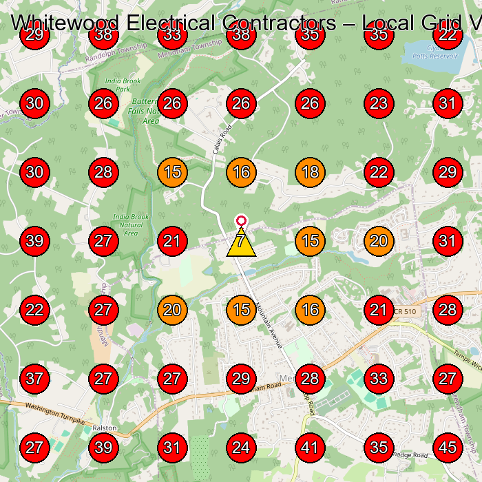 Whitewood Electrical Contractors GeoGrid visibility map for Electrician in 230 US-206 Bldg 2c