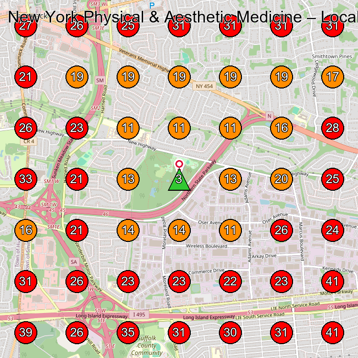 New York Physical & Aesthetic Medicine GeoGrid visibility map for Physical Therapy Clinic in East Northport