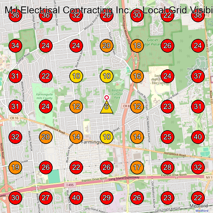 MJ Electrical Contracting Inc. GeoGrid visibility map for Electrician in Medford