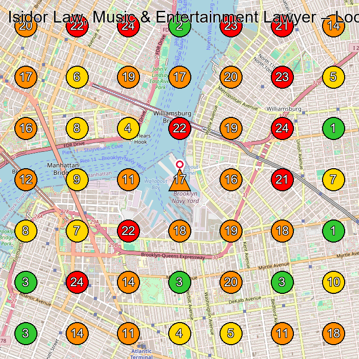 Isidor Law, Music & Entertainment Lawyer Lawyer GeoGrid ranking map for None