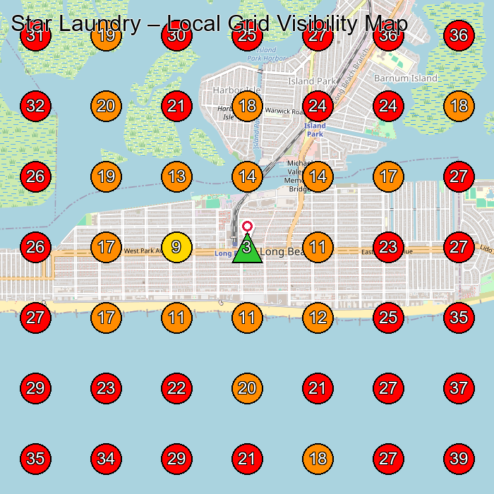 Star Laundry GeoGrid visibility map for Dry Cleaner in Island Park