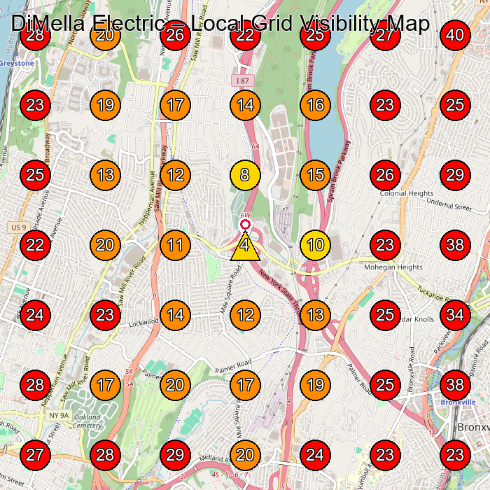 DiMella Electric GeoGrid visibility map for Electrician in Yonkers