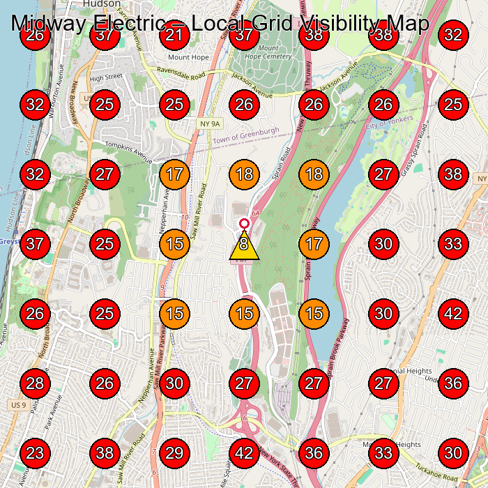 Midway Electric GeoGrid visibility map for Electrician in Yonkers