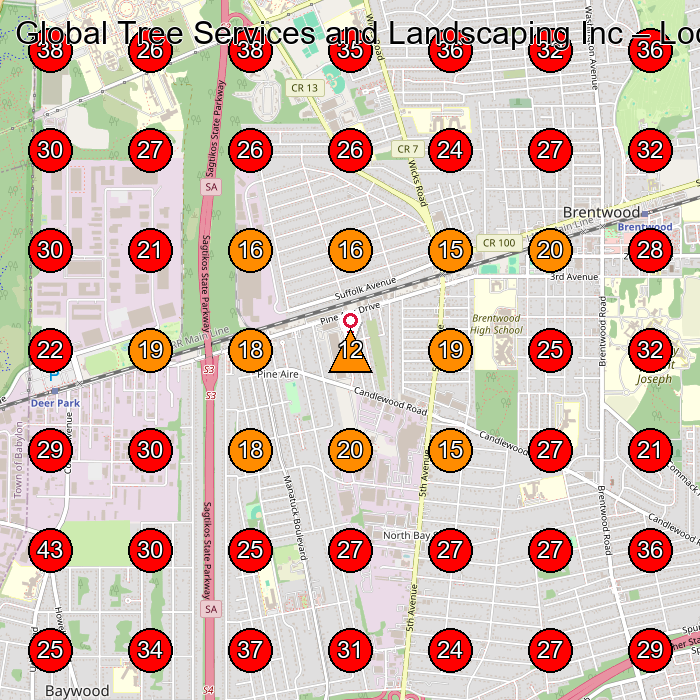 Global Tree Services and Landscaping Inc GeoGrid visibility map for Landscaper in Brentwood