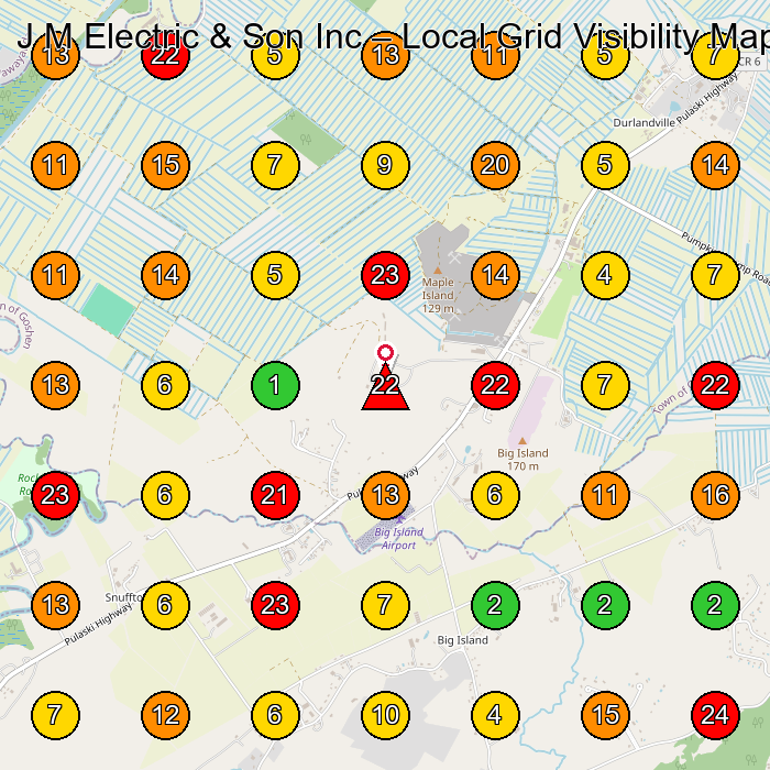 J M Electric & Son Inc Electrician GeoGrid ranking map for Goshen NY
