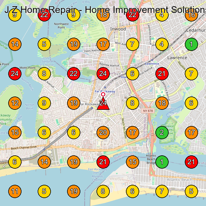 J Z Home Repair - Home Improvement Solutions Contractor GeoGrid ranking map for Far Rockaway NY