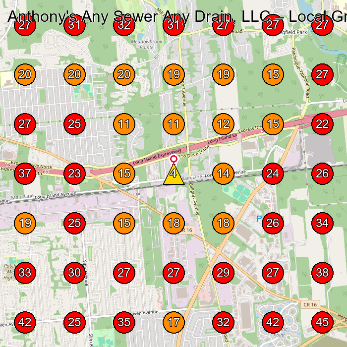 Anthony's Any Sewer Any Drain, LLC GeoGrid visibility map for Plumber in Holtsville