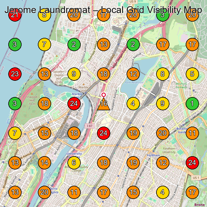 Jerome Laundromat Laundromat GeoGrid ranking map for Bronx NY