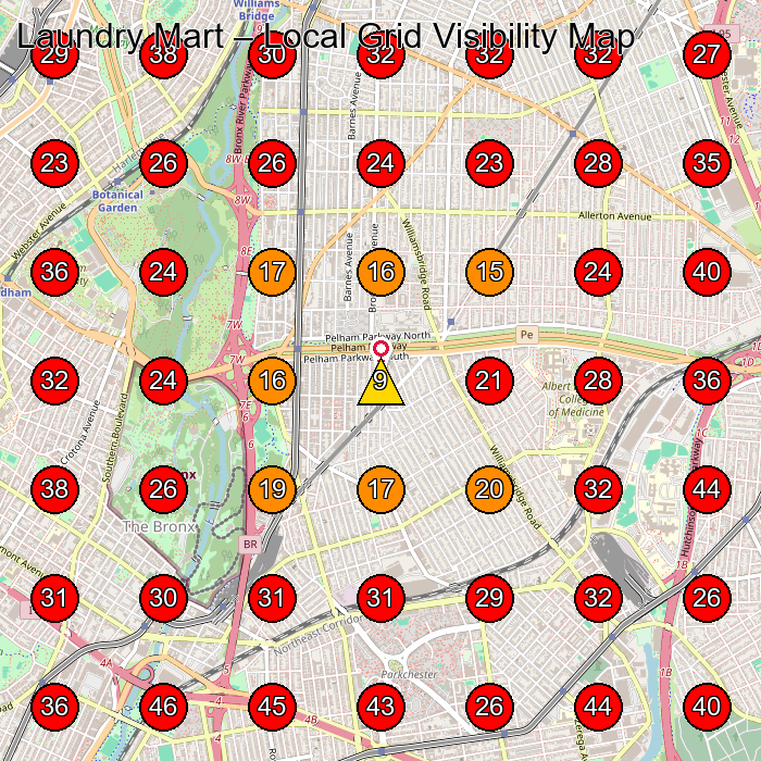 Laundry Mart GeoGrid visibility map for Laundromat in Bronx