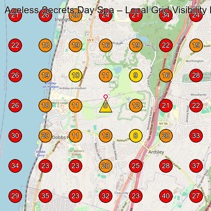 Ageless Secrets Day Spa GeoGrid visibility map for Spa in West Nyack