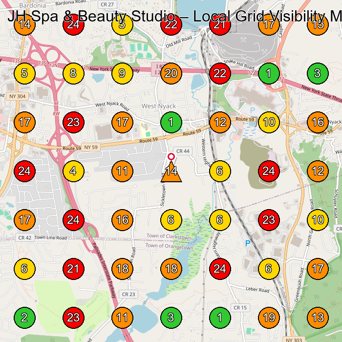 JH Spa & Beauty Studio Spa GeoGrid ranking map for West Nyack NY