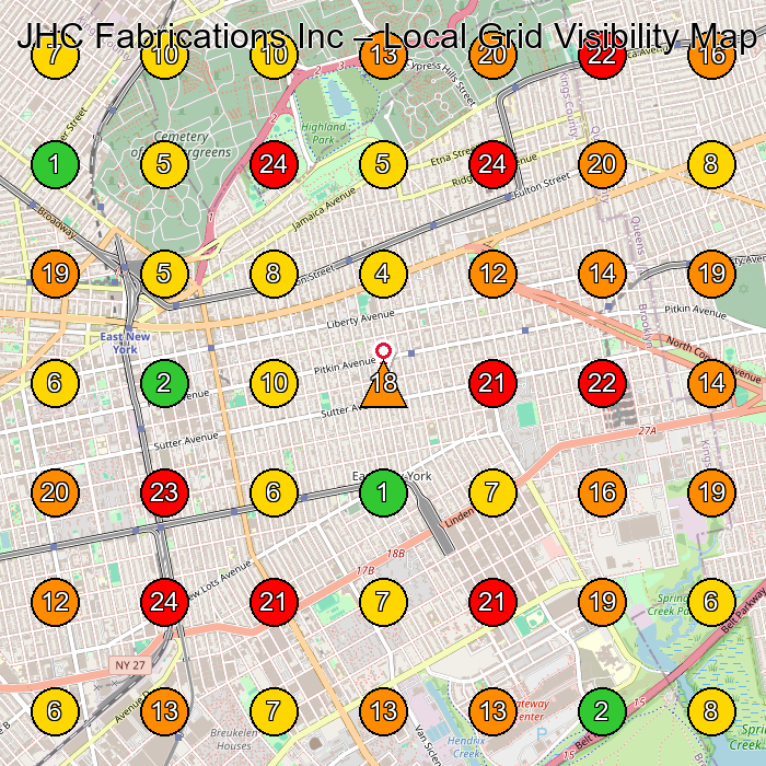 JHC Fabrications Inc Manufacturer GeoGrid ranking map for Brooklyn NY