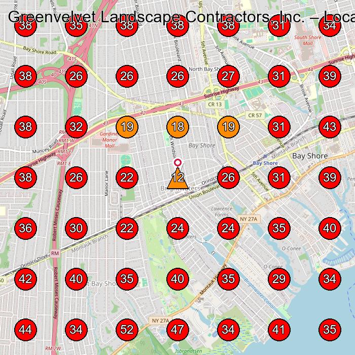 Greenvelvet Landscape Contractors, Inc. GeoGrid visibility map for Landscaper in West Islip