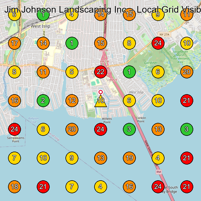 Jim Johnson Landscaping Inc Landscaper GeoGrid ranking map for West Islip NY