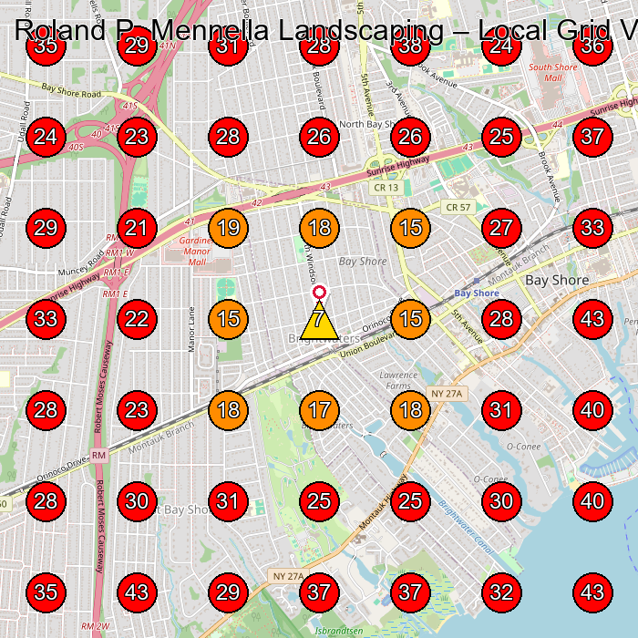 Roland P. Mennella Landscaping GeoGrid visibility map for Landscaper in West Islip