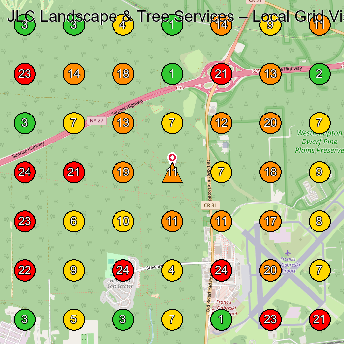 JLC Landscape & Tree Services Landscaper GeoGrid ranking map for Westhampton Beach NY
