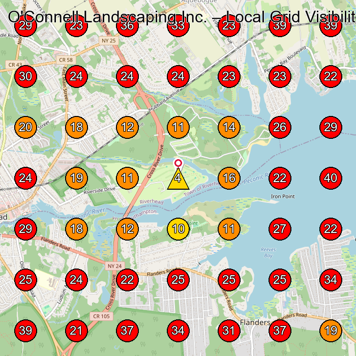 O'Connell Landscaping Inc. GeoGrid visibility map for Landscaper in Westhampton Beach