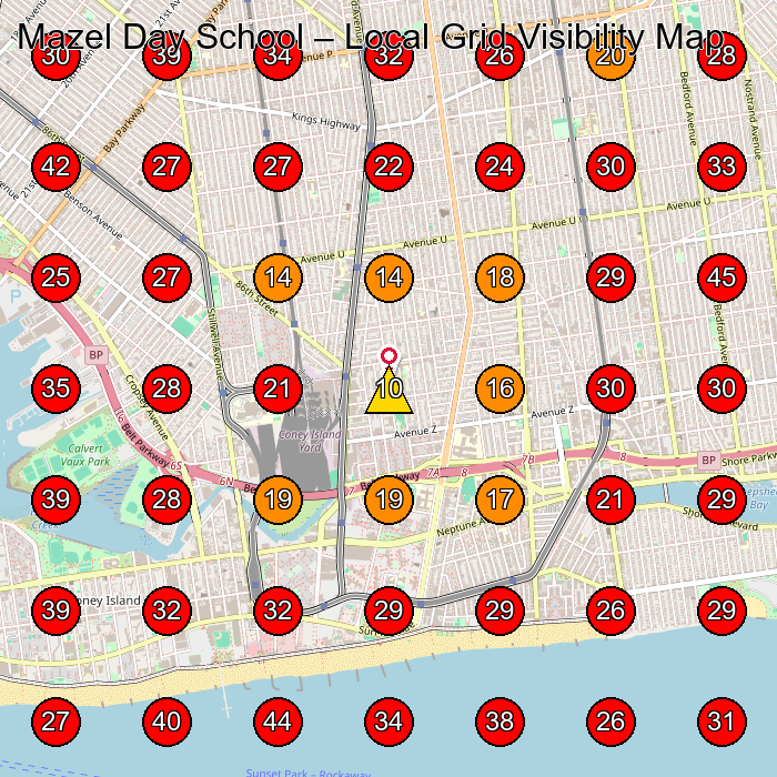Mazel Day School GeoGrid visibility map for Preschool in Brooklyn