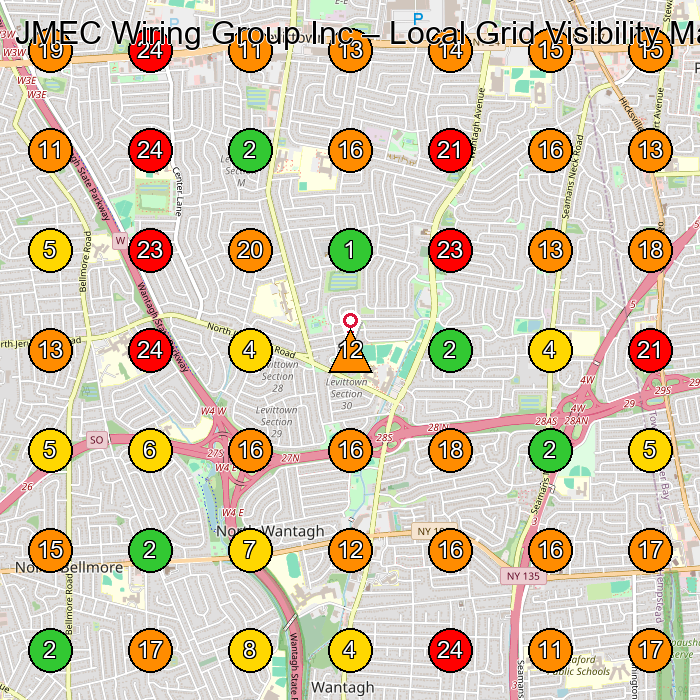 JMEC Wiring Group Inc Electrician GeoGrid ranking map for Wantagh NY