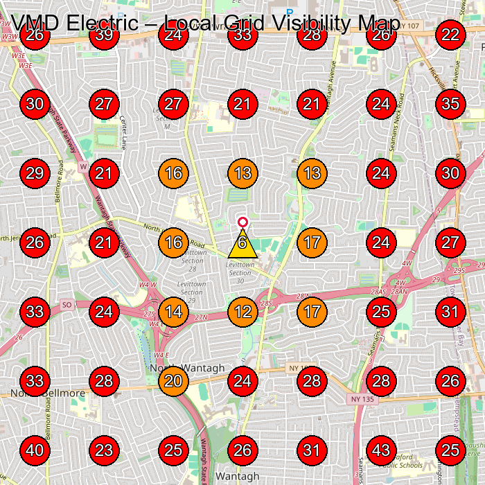 VMD Electric GeoGrid visibility map for Electrician in Wantagh