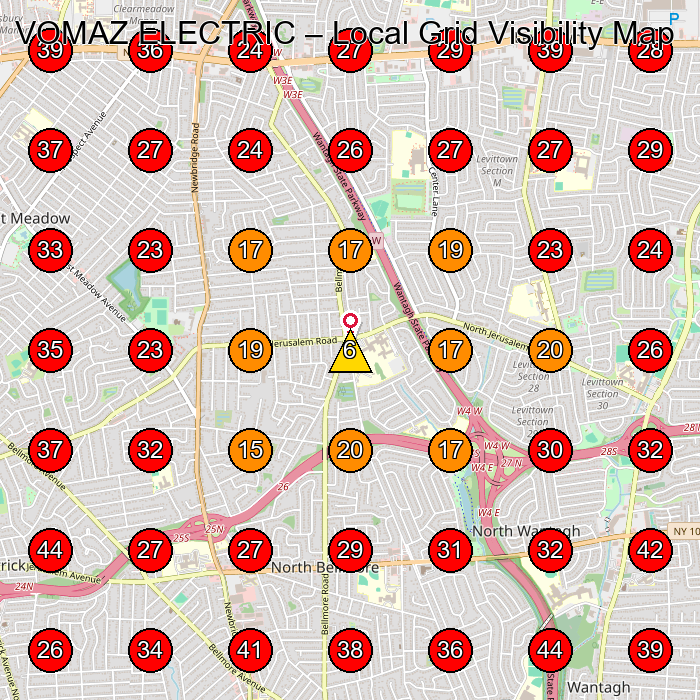 VOMAZ ELECTRIC GeoGrid visibility map for Electrician in Wantagh