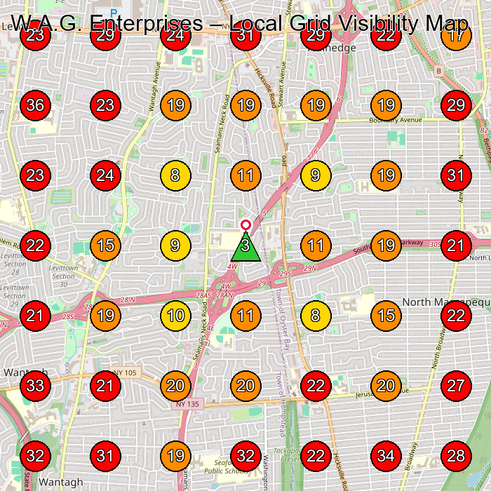 W.A.G. Enterprises GeoGrid visibility map for Electrician in Wantagh