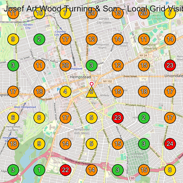 Josef Art Wood Turning & Son Manufacturer GeoGrid ranking map for Hempstead NY