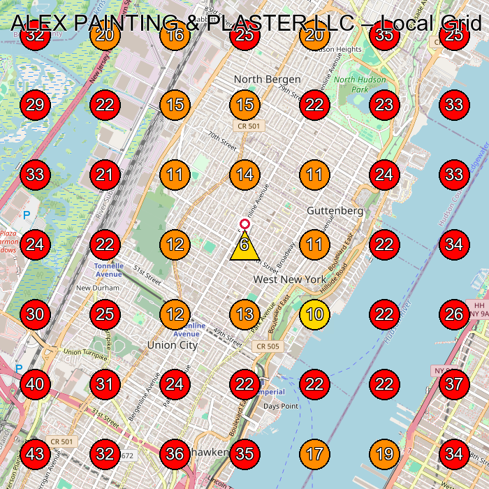 ALEX PAINTING & PLASTER LLC GeoGrid visibility map for Painter in Edgewater