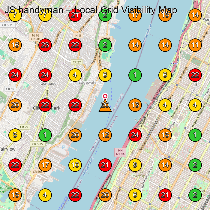 JS handyman Painter GeoGrid ranking map for Edgewater NJ