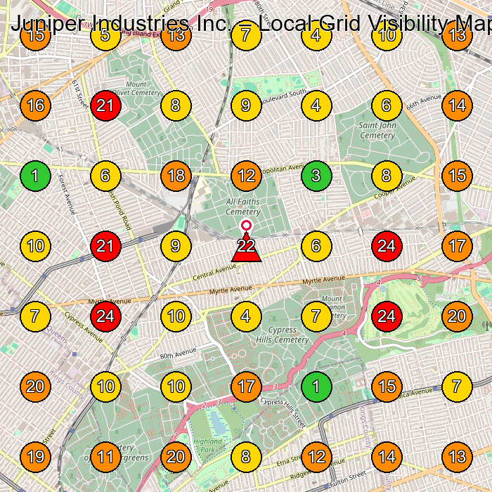 Juniper Industries Inc. Manufacturer GeoGrid ranking map for Middle Village NY