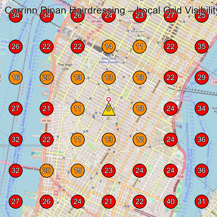 Corrinn Dinan Hairdressing GeoGrid visibility map for Hairdresser in 720 Monroe St Suite E-313