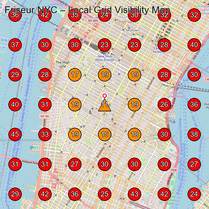 Friseur NYC GeoGrid visibility map for Hairdresser in 720 Monroe St Suite E-313