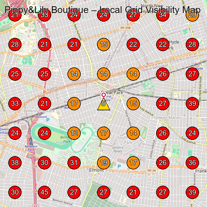 Pippy&Lily Boutique GeoGrid visibility map for Boutique in Stewart Manor