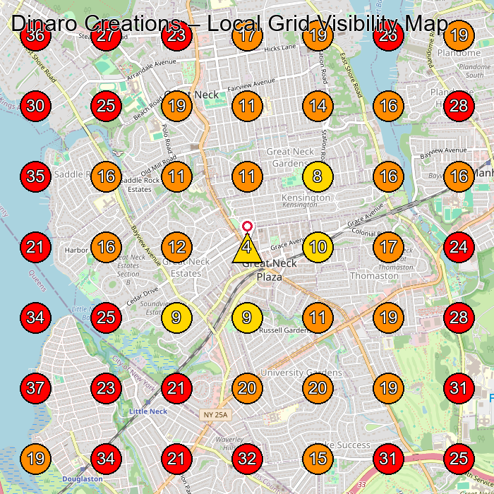 Dinaro Creations GeoGrid visibility map for Jewelry Manufacturer in Great Neck